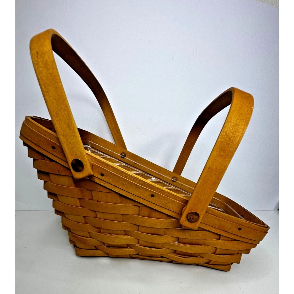 Vtg Longaberger Basket Medium Vegetable Handles 1990 Handwoven Signed Insert
